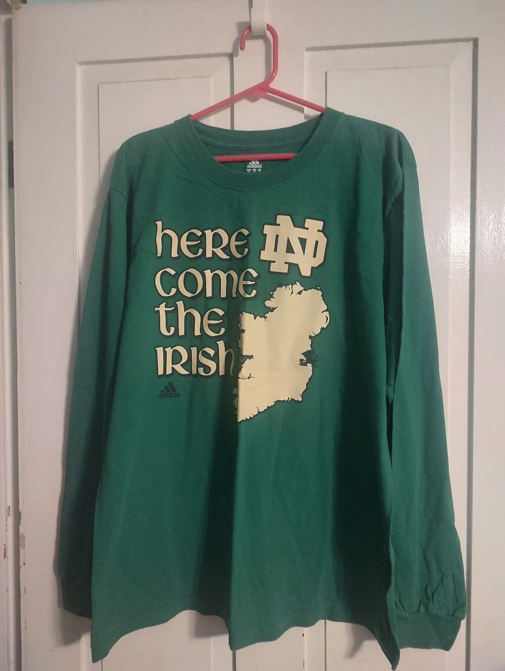 Adidas Notre Dame Fighting Irish Here Come the Irish Green Long Sleeve Shirt XL